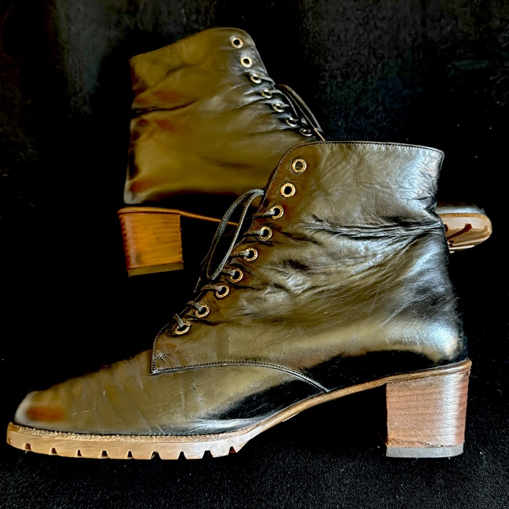 Robert Clergerie Black Leather Lace Up Boots - Picture 4 of 9